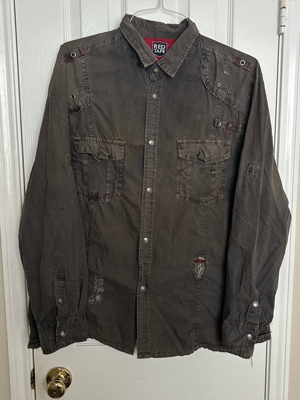 Vintage Y2K Red Tape Mens Military Grunge Snap Up Shirt Size XL